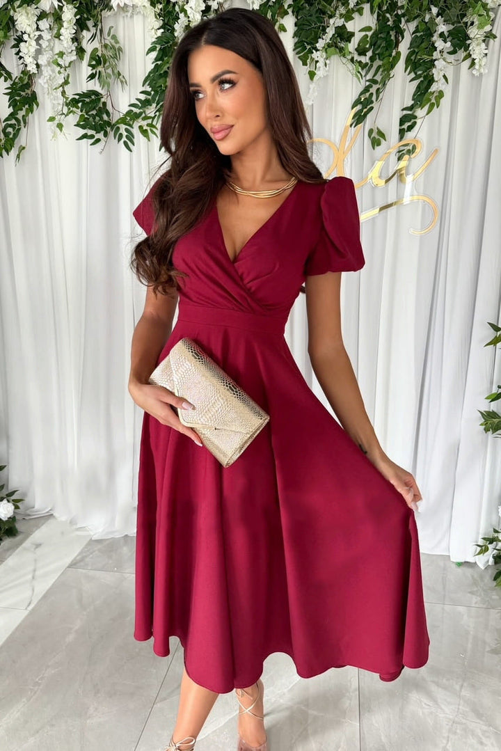 W&W Mode | Pendeln Einfarbig Taillierendes Puffärmel Ausgestelltes Kleid