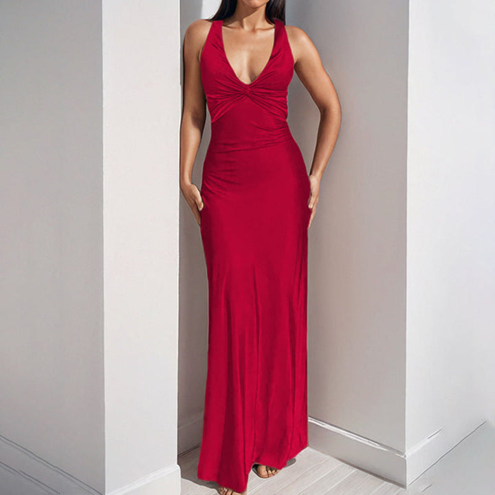 Damen Elegantes Maxikleid mit tiefem V-Ausschnitt und Raffung W&W Mode