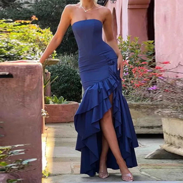 Damen Dramatisches Hochzeitskleid mit Rüschen und hohem Schlitz W&W Mode