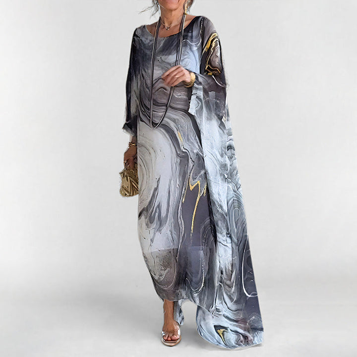 Damen Maxikleid mit elegantem Wasserfarbenmuster und weitem Schnitt W&W Mode