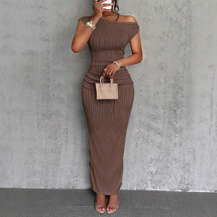 Damen Maxikleid mit asymmetrischem Schnitt und markanter Rippstruktur W&W Mode