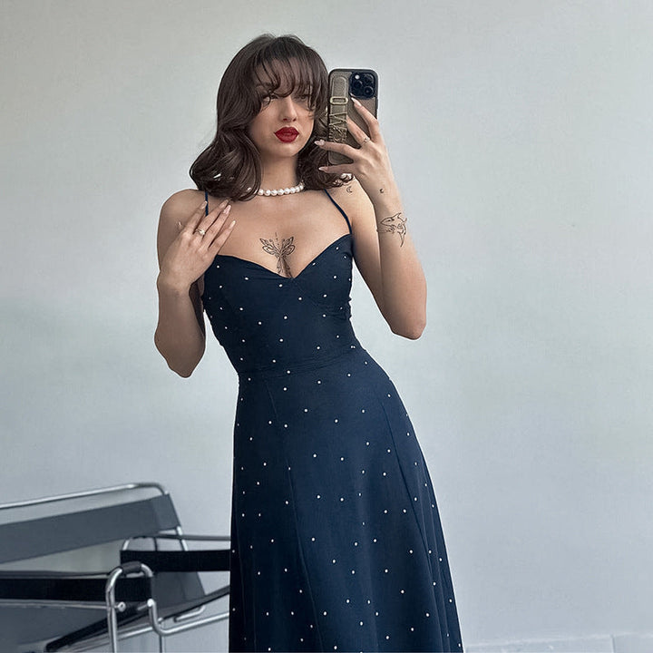 Damen Midikleid mit zarten Spaghetti-Trägern und punktuellem Design W&W Mode