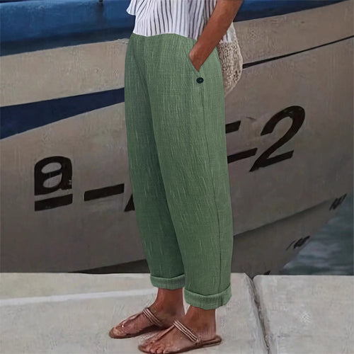Damen Bequeme und luftige Leinenhose mit seitlichen Taschen W&W Mode