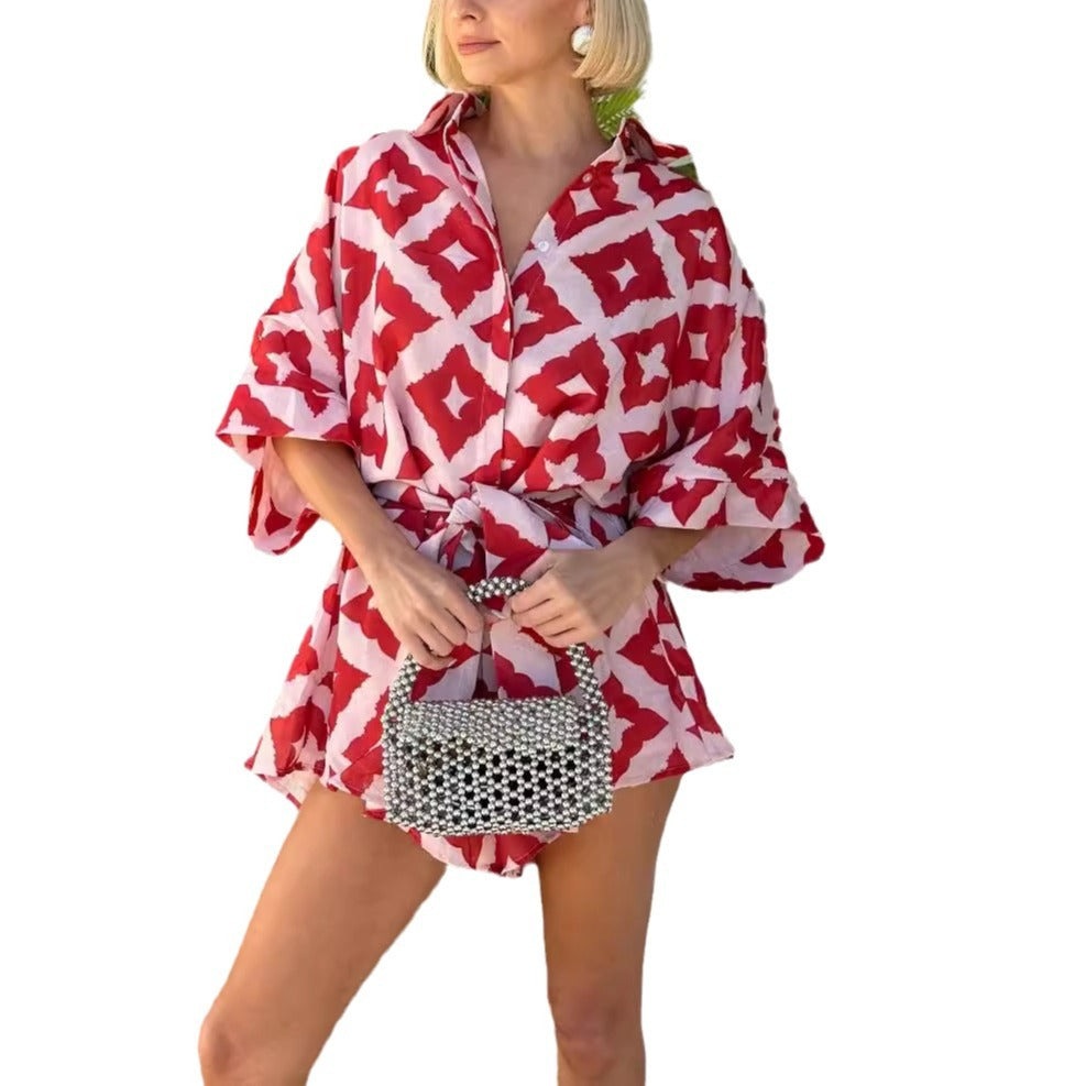 Damen Leichter, luftiger Kaftan mit Bindegürtel W&W Mode