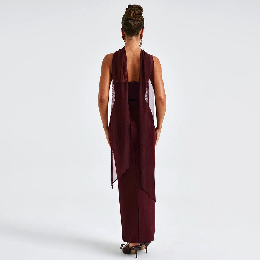 Damen Elegantes und figurbetontes Maxikleid mit transparenten Ärmeln W&W Mode