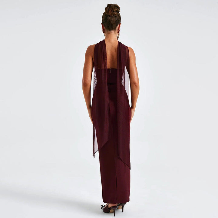 Damen Elegantes und figurbetontes Maxikleid mit transparenten Ärmeln W&W Mode