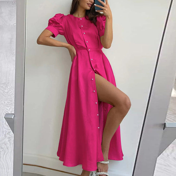 Damen Maxikleid mit eleganten Knopfdetails und sexy Schlitz W&W Mode