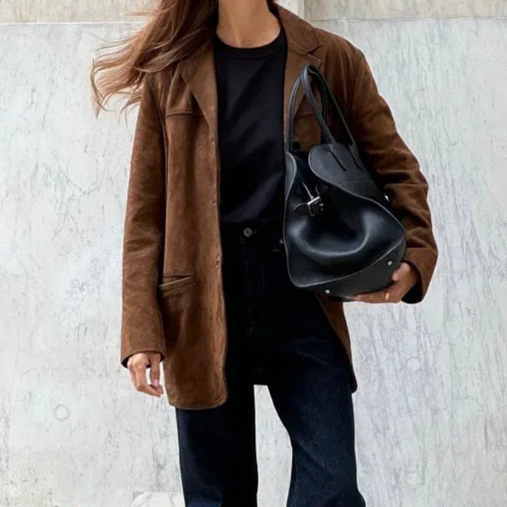 Damen Eleganter Blazer aus weichem Wildlederimitat mit schmalem Schnitt W&W Mode