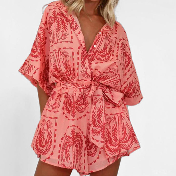 Damen Casual Hemd-Kleid mit großem Kragen und Bindegürtel W&W Mode