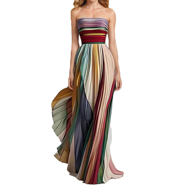 Damen Elegantes Maxikleid mit gerafftem Oberteil und farbenfrohem Streifenmuster W&W Mode
