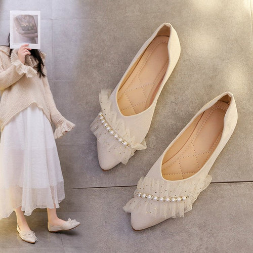 Damen Ballerinas mit dekorativem Rüschen- und Perlenschmuck W&W Mode