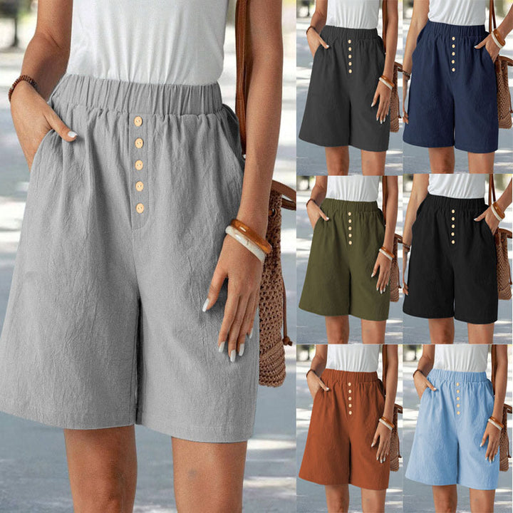 Damen lässige Shorts mit elastischem Bund und Knopfdetail W&W Mode