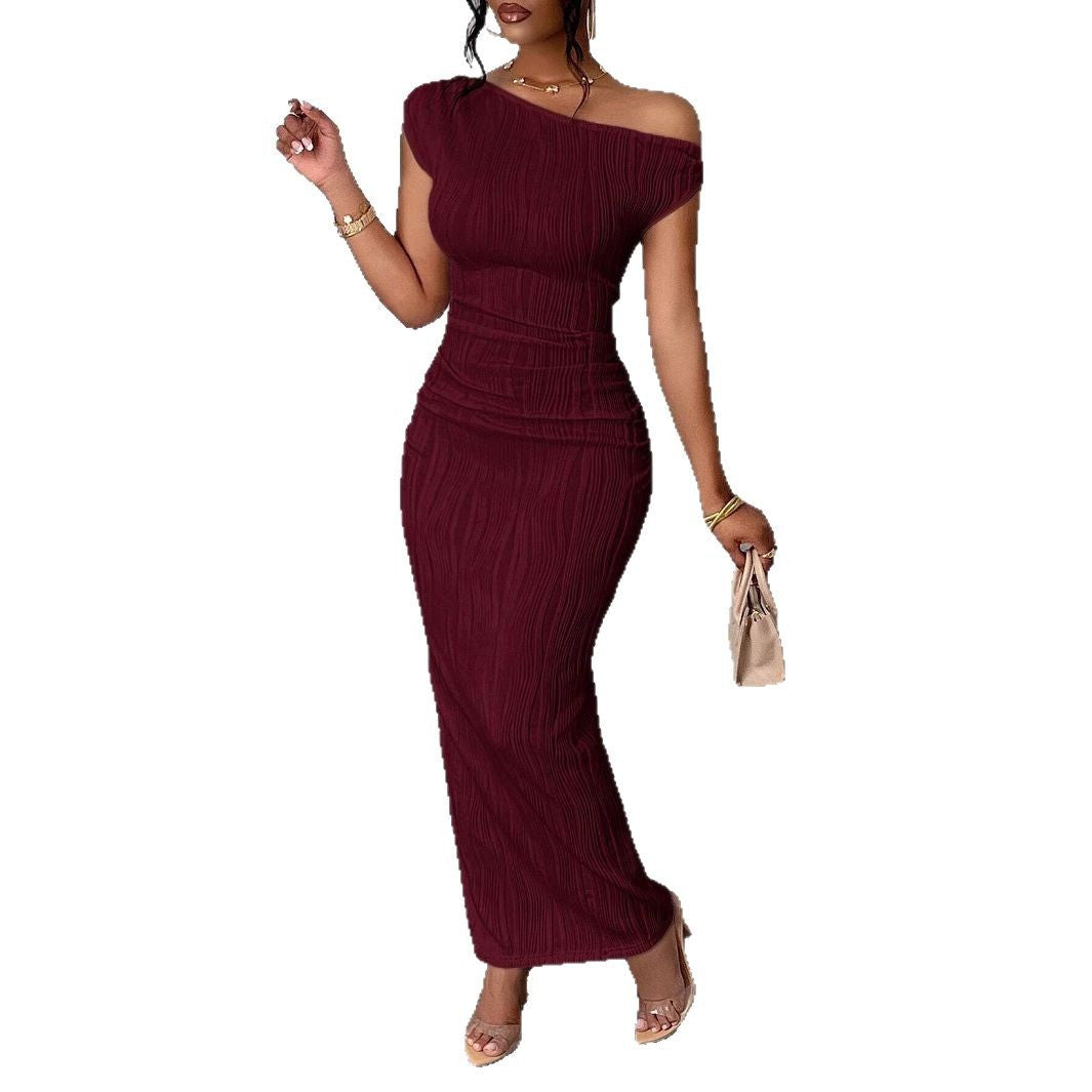 Damen Maxikleid mit asymmetrischem Schnitt und markanter Rippstruktur W&W Mode