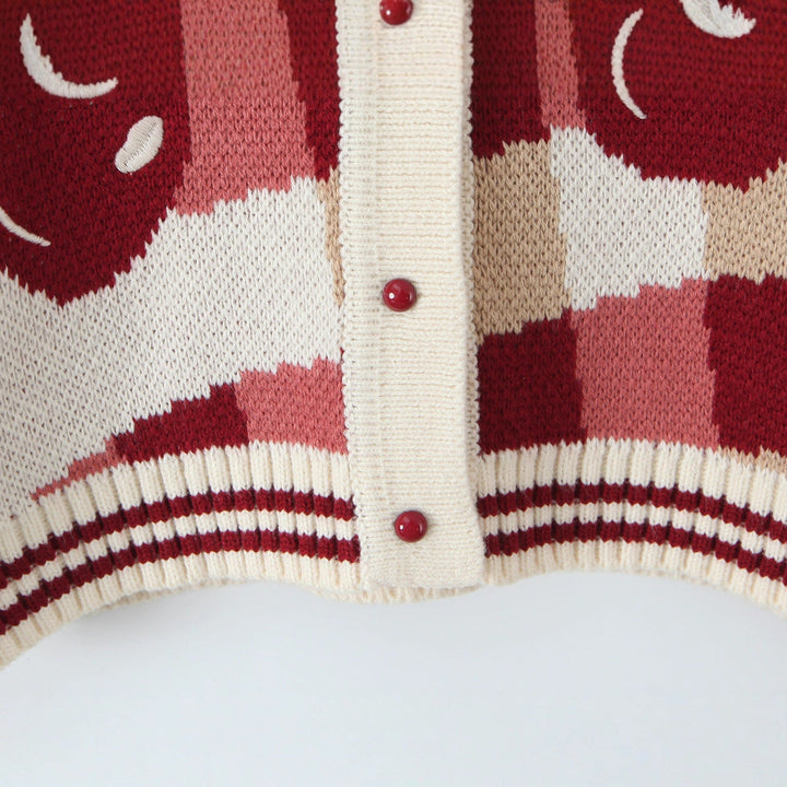 Damen verspielte Cropped Strickjacke mit floralem Kirschmuster W&W Mode
