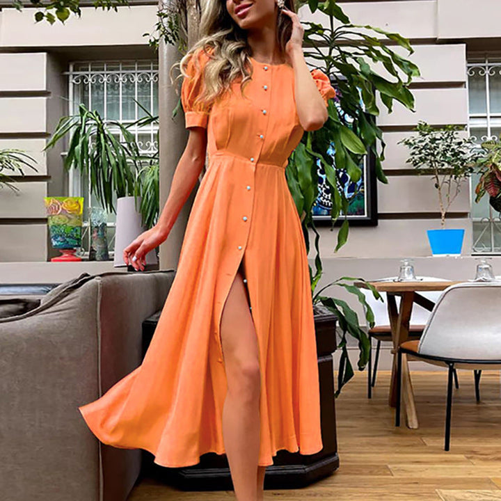 Damen Maxikleid mit eleganten Knopfdetails und sexy Schlitz W&W Mode