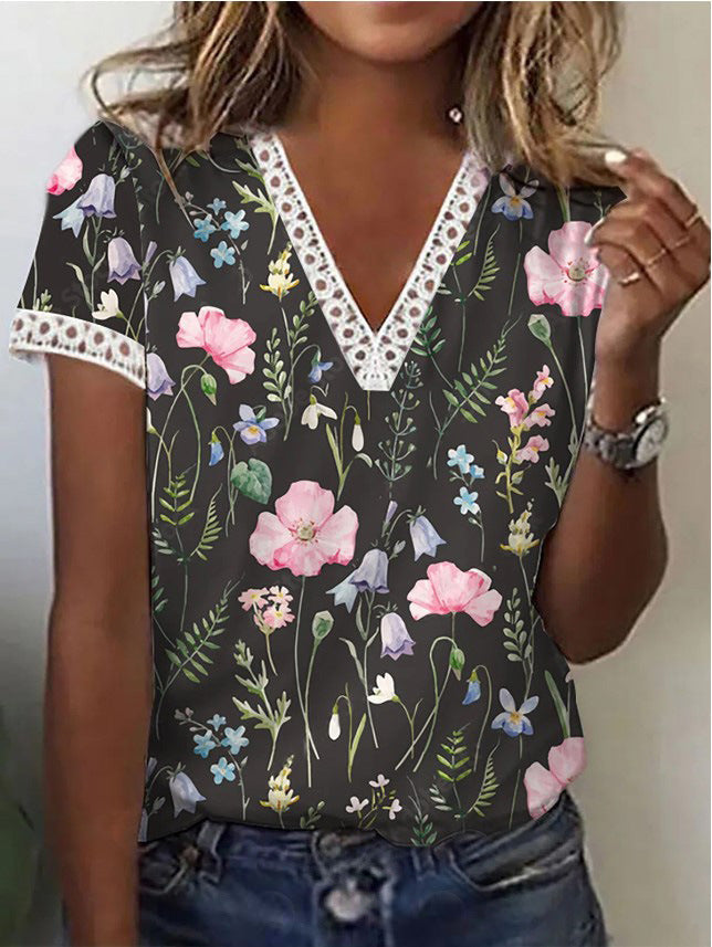 W&W Mode | Elegantes Kurzarm-V-Ausschnitt-T-Shirt für Frauen