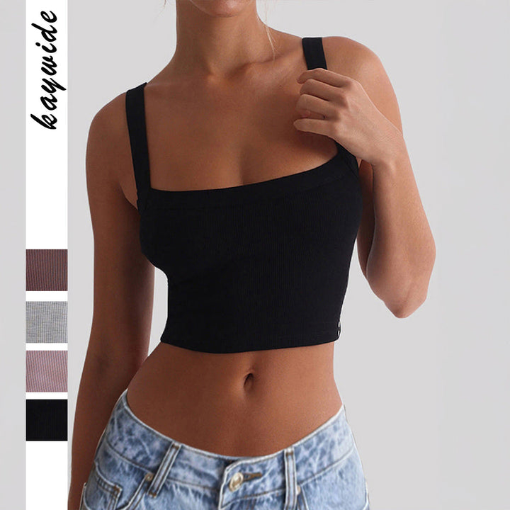 Damen figurbetontes Crop-Top mit breiten Trägern und Rippstruktur W&W Mode