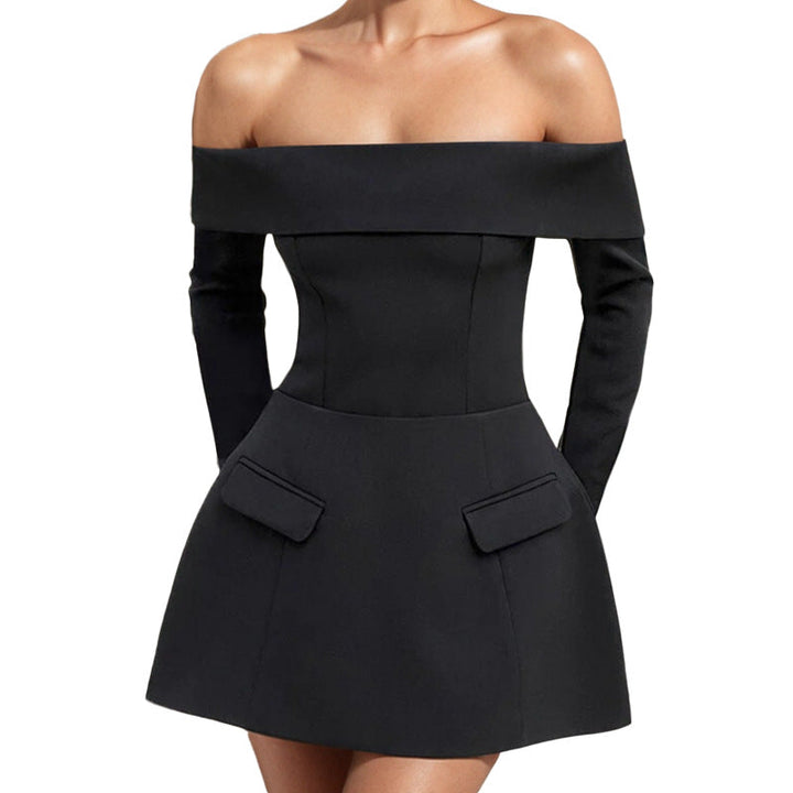 Damen Minikleid mit schulterfreiem Design und eleganten Taschen W&W Mode