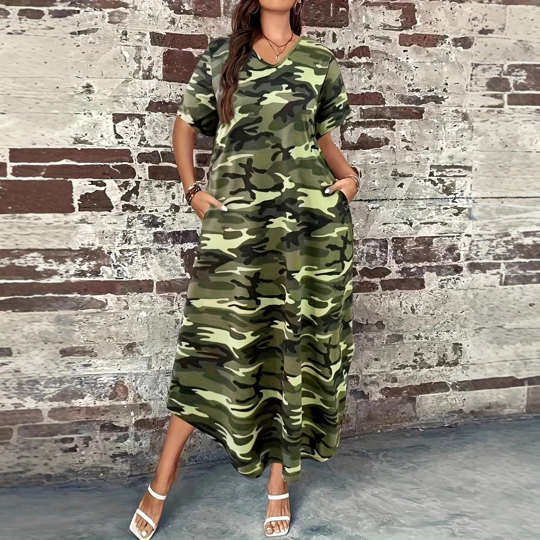 Damen Maxikleid mit lässigem Camouflage-Design und praktischen Taschen W&W Mode