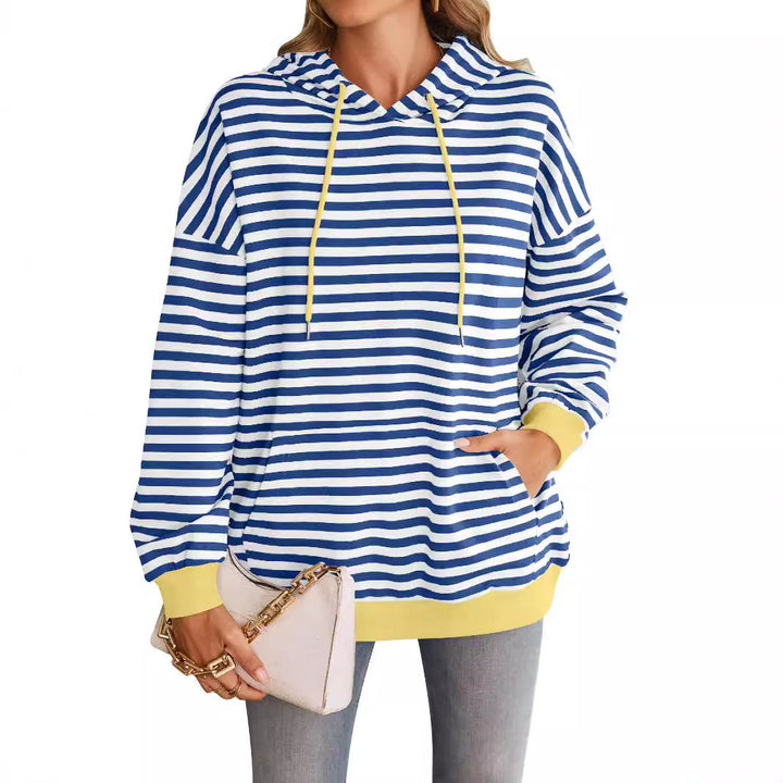Damen gestreifter Kapuzenpullover mit stylischer Kängurutasche W&W Mode