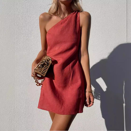 W&W Mode | Einfarbiges Slim Fit One-Shoulder Pendelkleid