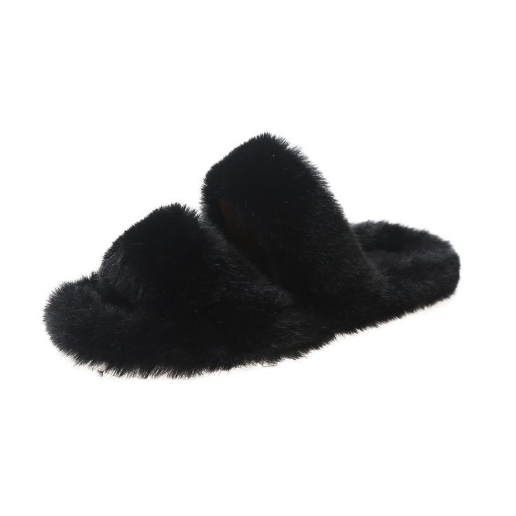 Damen Flauschige Hausschuhe mit doppeltem Riemen und weichem Innenfutter W&W Mode