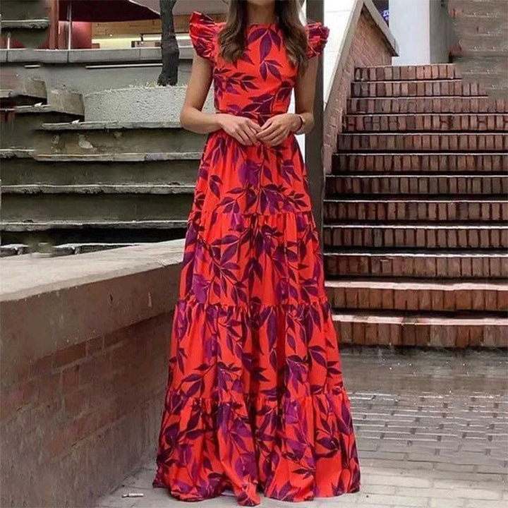 Damen Boho Maxikleid mit voluminösen Rüschenärmeln und gestuftem Rock W&W Mode