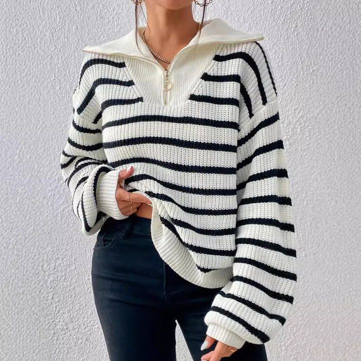 Damen stylischer Strickpullover mit hochgeschlossenem Kragen und lässigem Schnitt W&W Mode