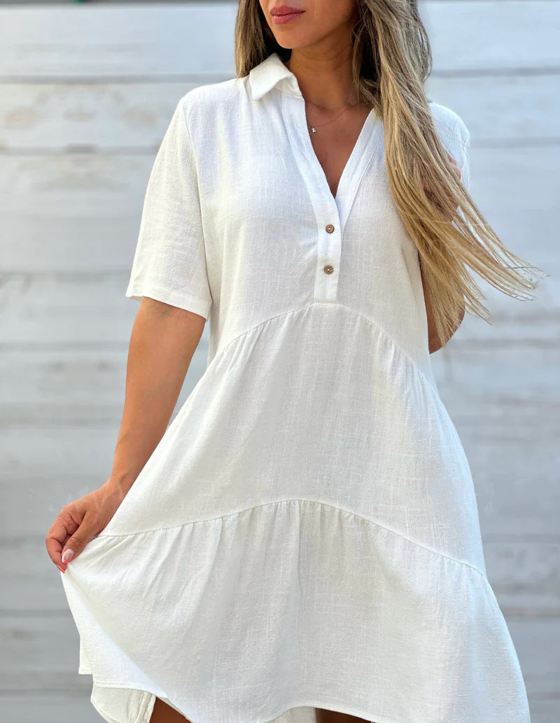Damen lockeres Hemdkleid mit Knopfdetails und fließendem Saum W&W Mode
