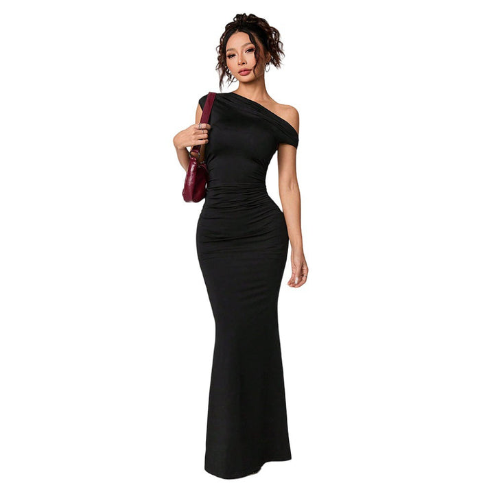 Damen figurbetontes Maxikleid mit asymmetrischem Ausschnitt und eleganter Drapierung W&W Mode
