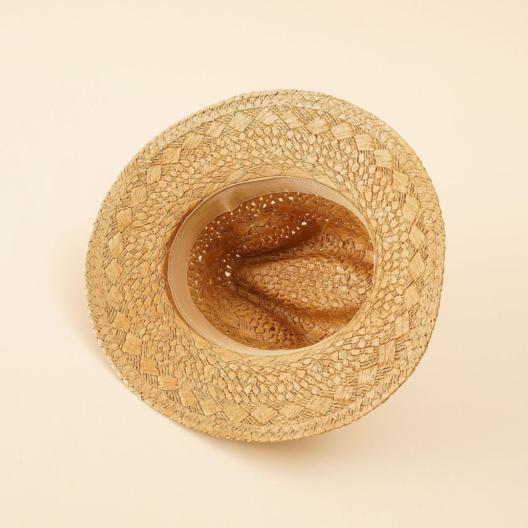 Damen Strohhut im klassischen Fedora-Stil mit breiter Krempe und elegantem Band W&W Mode