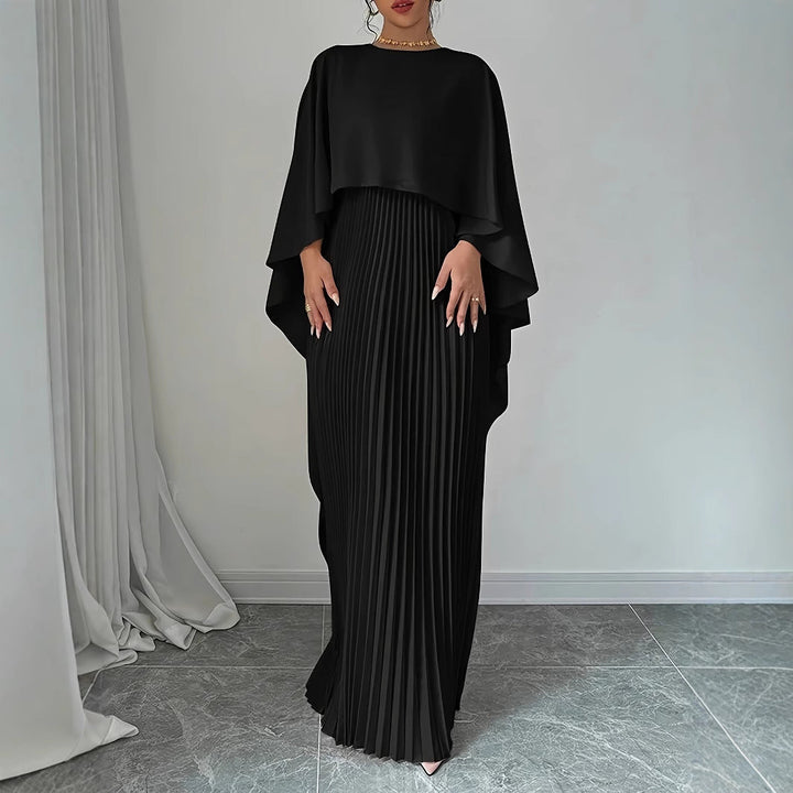 W&W Mode | Elegantes Langes Kleid Batwing Ärmel Faltendes Asymmetrisches Design Fließende Passform