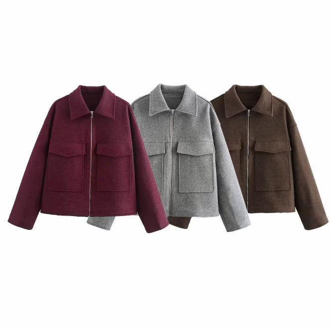 Damen zeitlose Fleecejacke mit aufgesetzten Taschen und modernem Schnitt W&W Mode