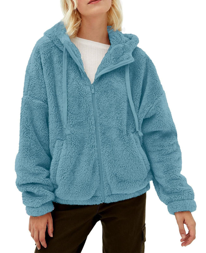 Damen Fleecejacke mit kuscheligem Innenfutter und praktischem Kapuzen-Design W&W Mode