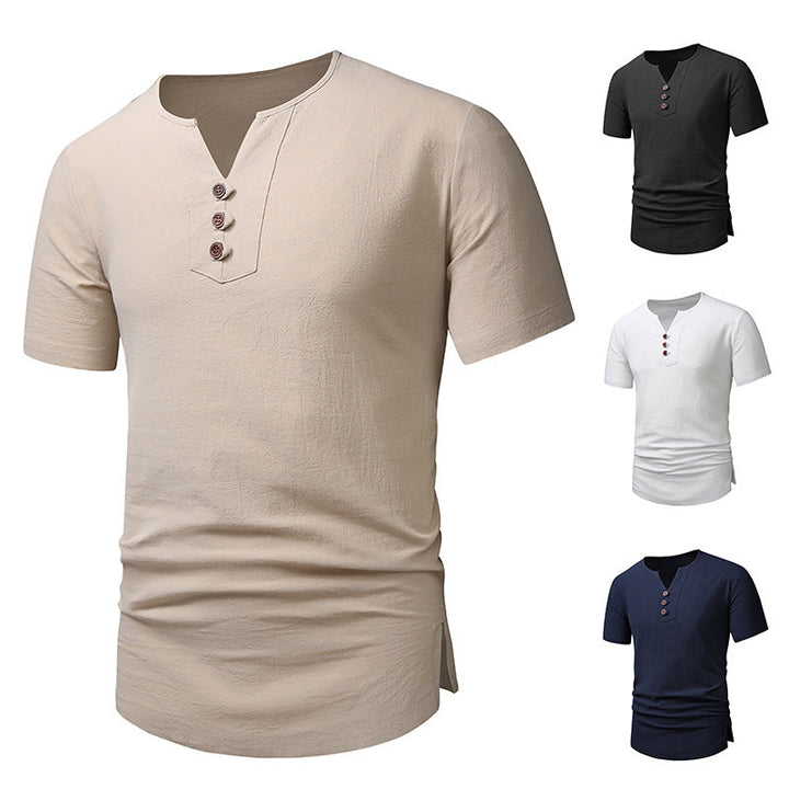 Herren Klassisches Lässiges Henley T-Shirt W&W Mode
