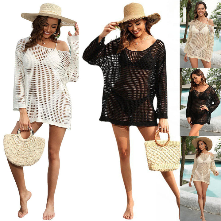 Damen luftiger Netz-Strandüberwurf mit asymmetrischem Schnitt W&W Mode