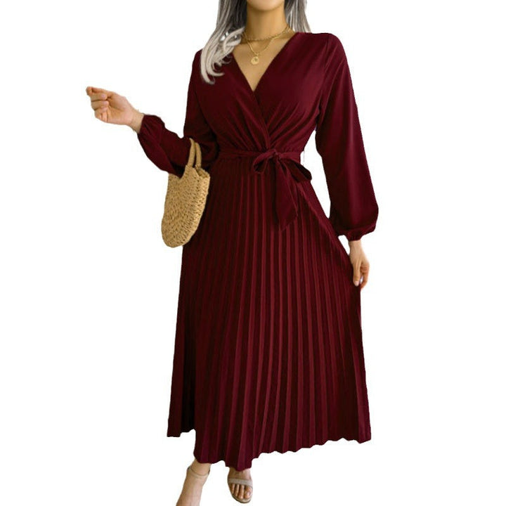Damen Wickelkleid mit Faltenrock und langem Arm W&W Mode