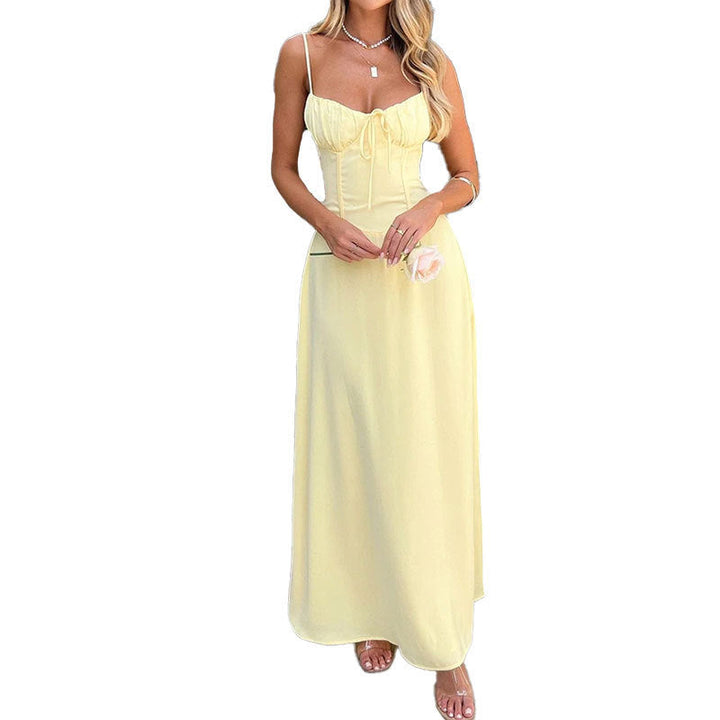 Damen Maxikleid mit verstellbaren Spaghettiträgern und raffiniertem Schnürdetail W&W Mode
