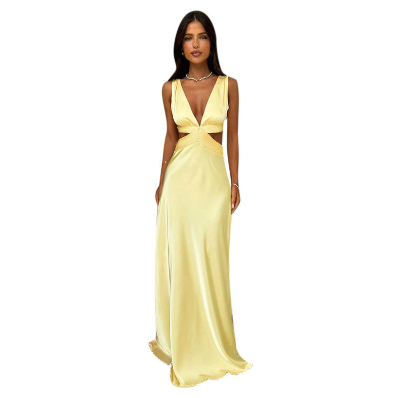 Damen Maxikleid mit tiefem V-Ausschnitt und modischen Cut-Outs W&W Mode