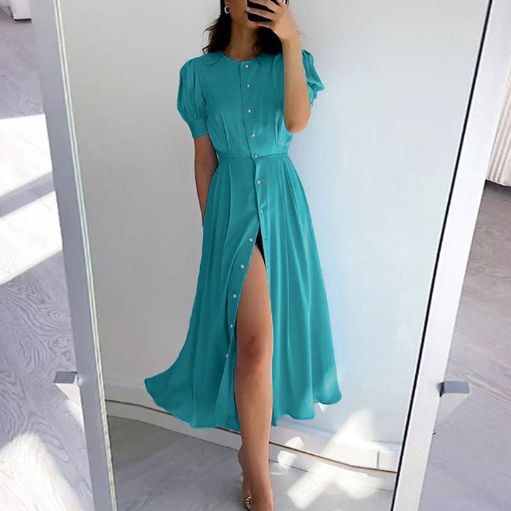 Damen Maxikleid mit eleganten Knopfdetails und sexy Schlitz W&W Mode