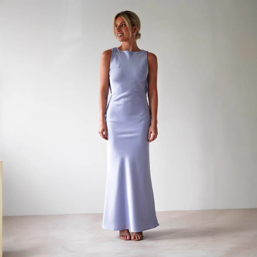 Damen Maxikleid im eleganten Satin-Look mit figurbetonendem Schnitt W&W Mode