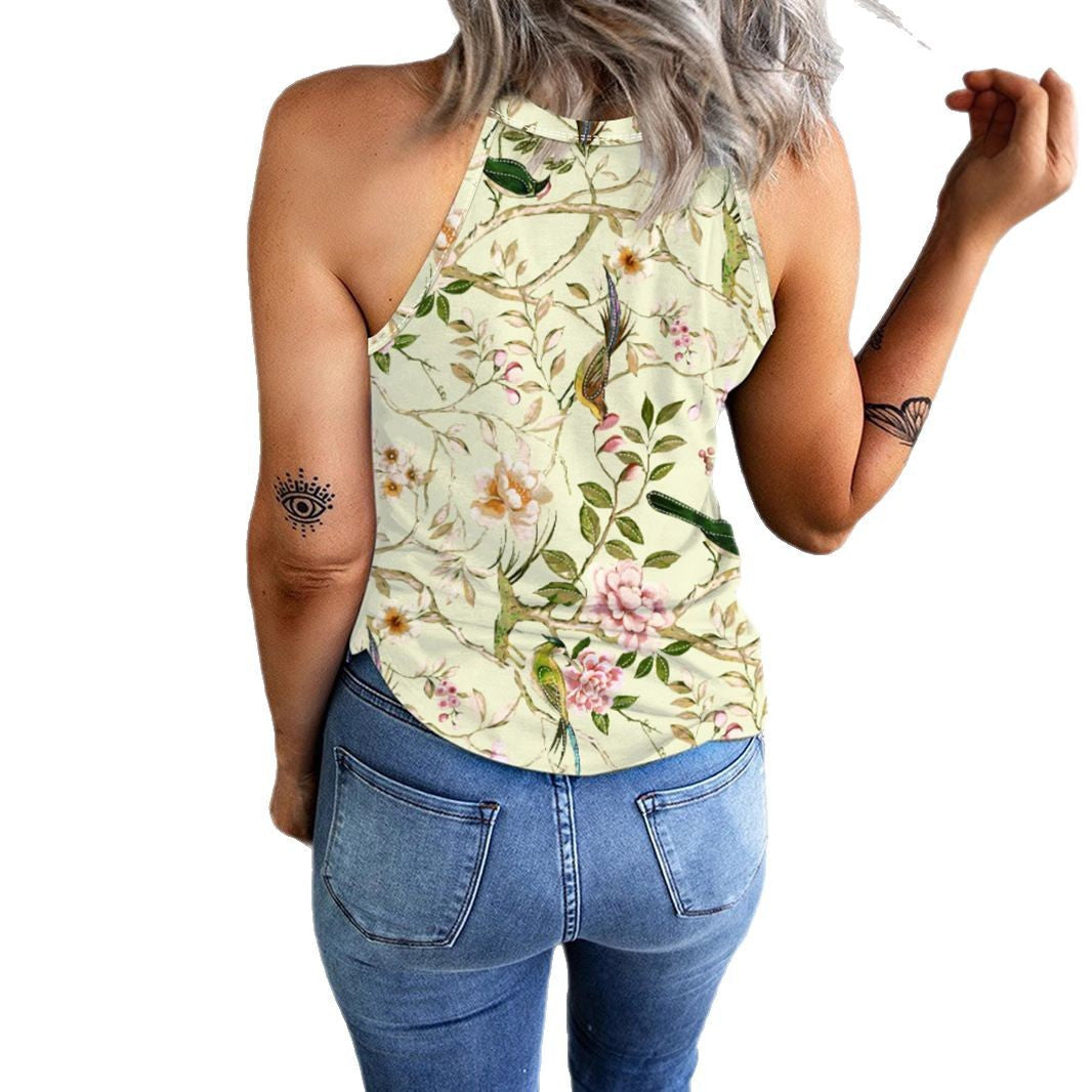W&W Mode | Vintage Floral Plant Pattern Slim Fit Tank Top