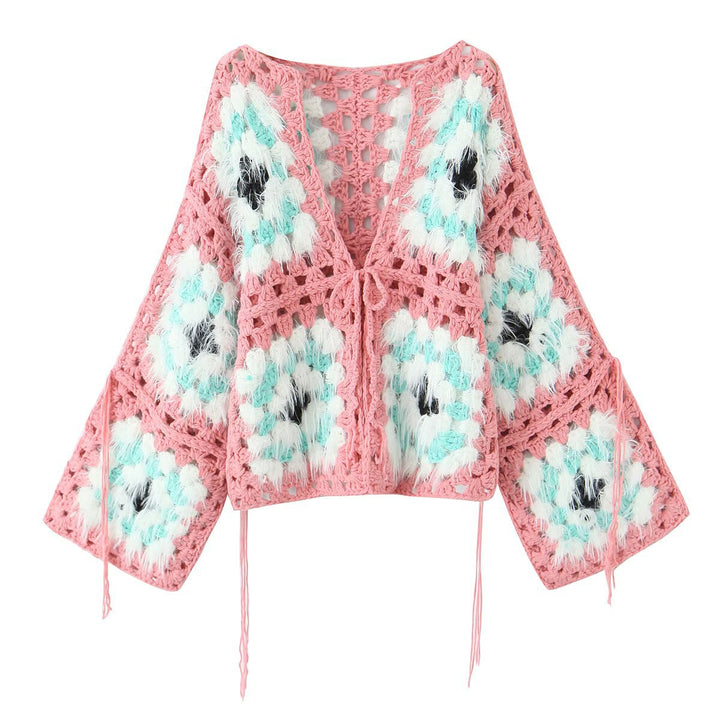 Damen modische Strickjacke im einzigartigen Häkelmuster W&W Mode