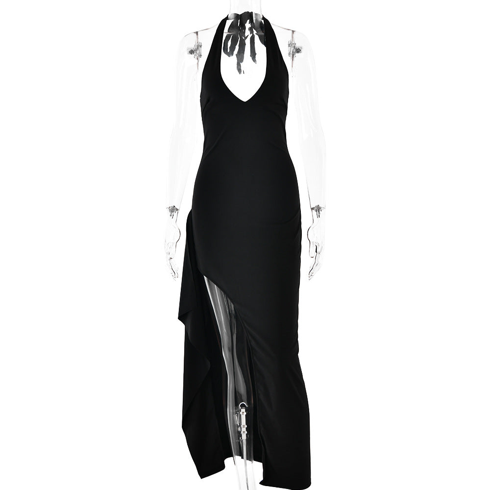 Damen Elegantes Maxikleid mit tiefem V-Ausschnitt und asymmetrischer Drapierung W&W Mode