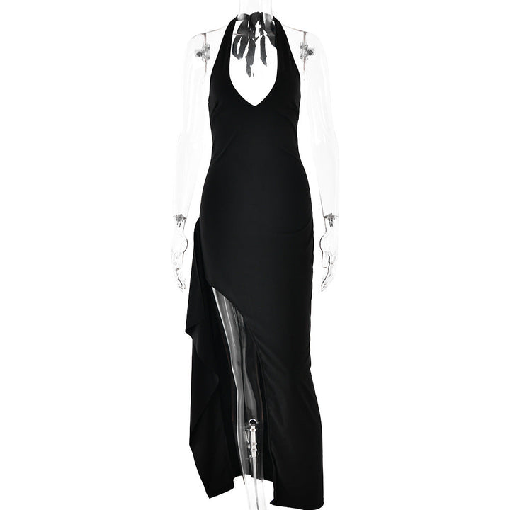 Damen Elegantes Maxikleid mit tiefem V-Ausschnitt und asymmetrischer Drapierung W&W Mode