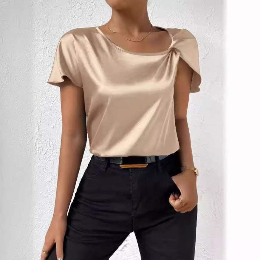 W&W Mode | Satin Twist einfarbiger lockerer vielseitiger Top