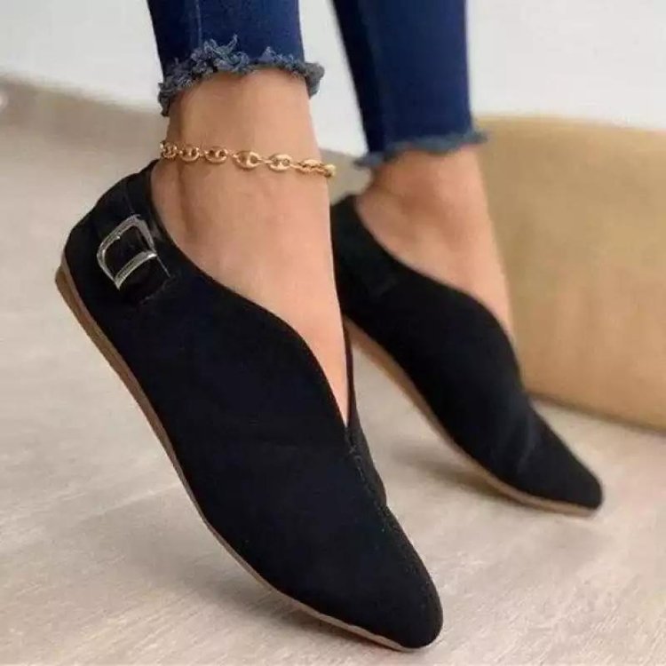Damen elegante Mokassins mit modischem Riemchen und spitzem Zehenbereich W&W Mode