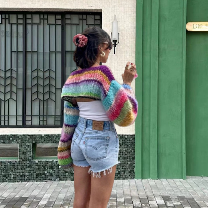 Damen Strickpullover im bunten Design mit weiten Ärmeln W&W Mode