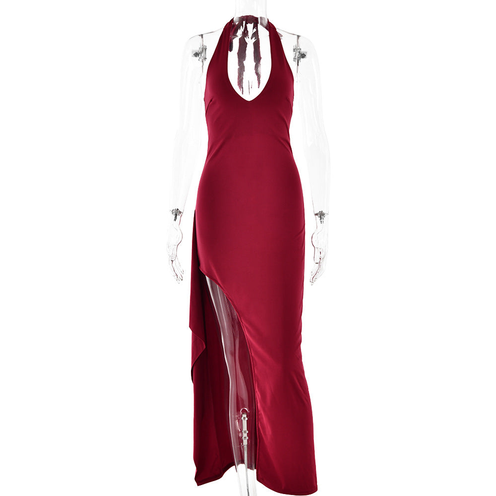 Damen Elegantes Maxikleid mit tiefem V-Ausschnitt und asymmetrischer Drapierung W&W Mode