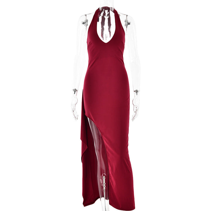 Damen Elegantes Maxikleid mit tiefem V-Ausschnitt und asymmetrischer Drapierung W&W Mode